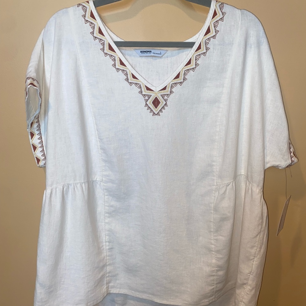 Kohls Sonoma Brand Womens White Linen Blouse Size Large